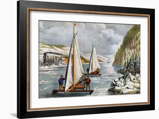 Ice Boat Race on the Hudson River, 19th Century-Currier & Ives-Framed Giclee Print