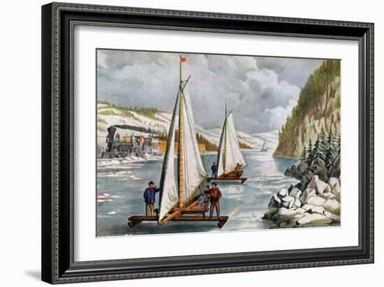 Ice Boat Race on the Hudson River, 19th Century-Currier & Ives-Framed Giclee Print