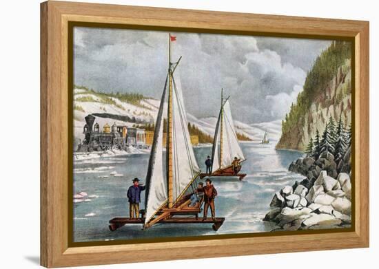 Ice Boat Race on the Hudson River, 19th Century-Currier & Ives-Framed Premier Image Canvas