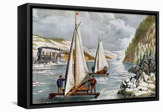 Ice Boat Race on the Hudson River, 19th Century-Currier & Ives-Framed Premier Image Canvas