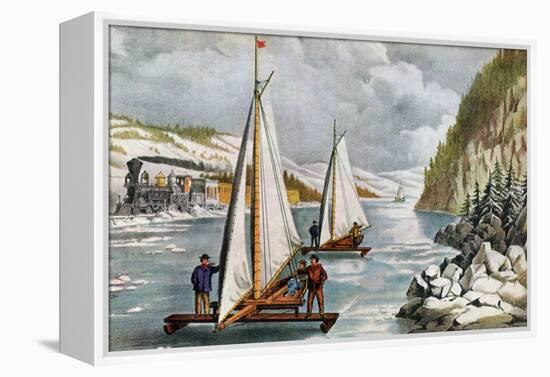 Ice Boat Race on the Hudson River, 19th Century-Currier & Ives-Framed Premier Image Canvas