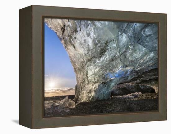 Ice Cave in the Glacier Breidamerkurjokull in Vatnajokull National Park. Entrance to the Ice Cave-Martin Zwick-Framed Premier Image Canvas