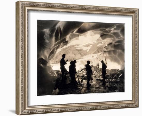 Ice Cave with Party, Mount Rainier, Undated-Asahel Curtis-Framed Giclee Print