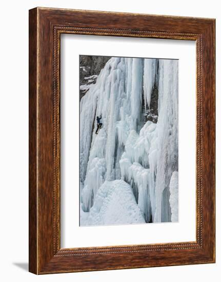 Ice Climber Ascending Stewart Falls Outside of Provo, Utah-Howie Garber-Framed Photographic Print