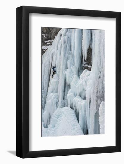 Ice Climber Ascending Stewart Falls Outside of Provo, Utah-Howie Garber-Framed Photographic Print