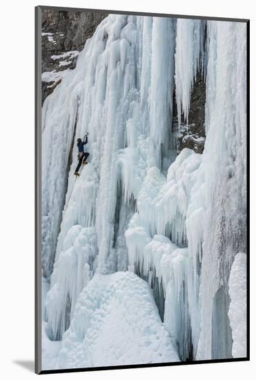 Ice Climber Ascending Stewart Falls Outside of Provo, Utah-Howie Garber-Mounted Photographic Print