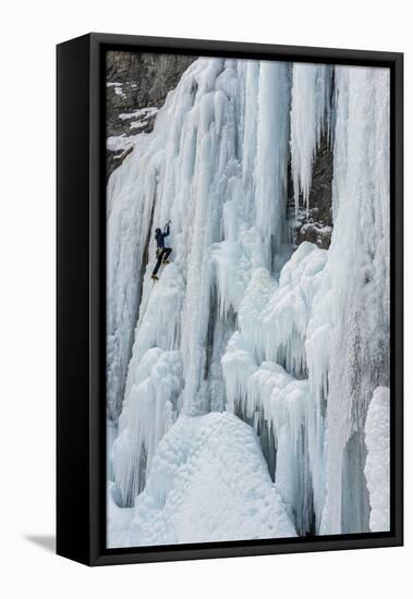 Ice Climber Ascending Stewart Falls Outside of Provo, Utah-Howie Garber-Framed Premier Image Canvas