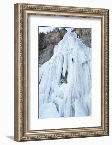 Ice Climber Ascending Stewart Falls, Utah, Sundance Resort-Howie Garber-Framed Photographic Print