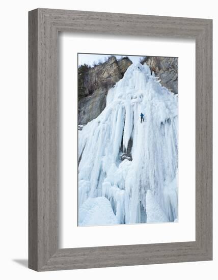 Ice Climber Ascending Stewart Falls, Utah, Sundance Resort-Howie Garber-Framed Photographic Print