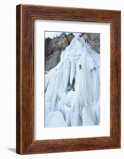 Ice Climber Ascending Stewart Falls, Utah, Sundance Resort-Howie Garber-Framed Photographic Print