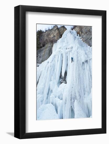 Ice Climber Ascending Stewart Falls, Utah, Sundance Resort-Howie Garber-Framed Photographic Print