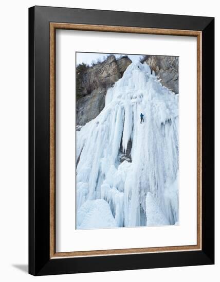 Ice Climber Ascending Stewart Falls, Utah, Sundance Resort-Howie Garber-Framed Photographic Print