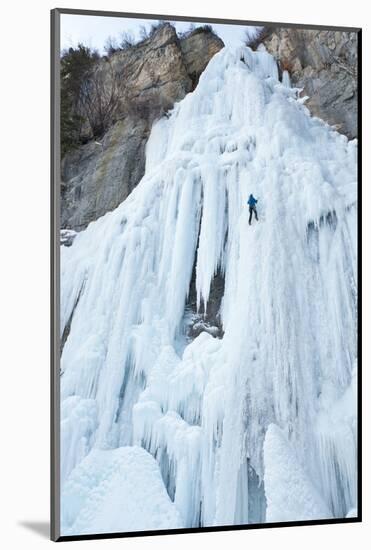 Ice Climber Ascending Stewart Falls, Utah, Sundance Resort-Howie Garber-Mounted Photographic Print