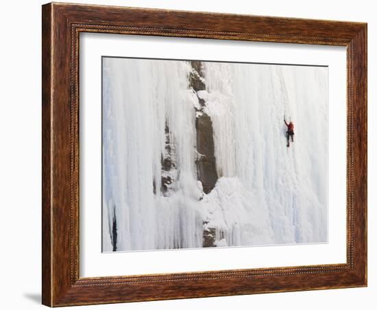 Ice Climber on Weeping Wall Above the Icefields Parkway, Banff National Park, Alberta, Canada-Don Grall-Framed Photographic Print