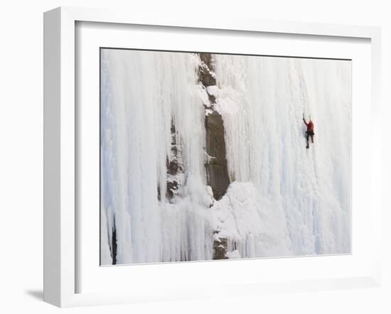 Ice Climber on Weeping Wall Above the Icefields Parkway, Banff National Park, Alberta, Canada-Don Grall-Framed Photographic Print