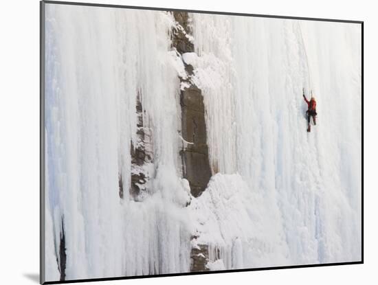 Ice Climber on Weeping Wall Above the Icefields Parkway, Banff National Park, Alberta, Canada-Don Grall-Mounted Photographic Print