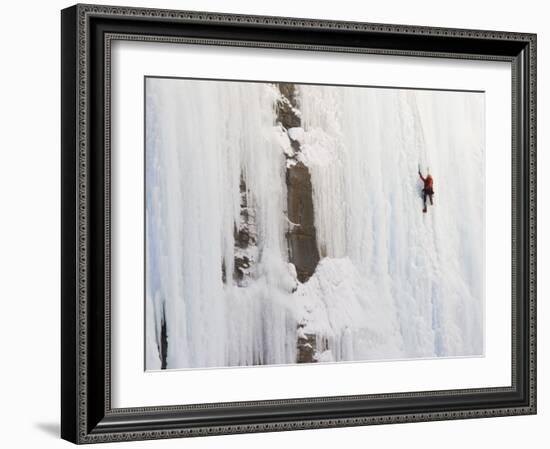 Ice Climber on Weeping Wall Above the Icefields Parkway, Banff National Park, Alberta, Canada-Don Grall-Framed Photographic Print