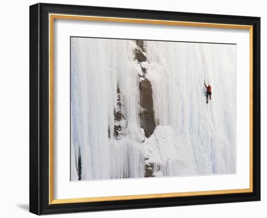 Ice Climber on Weeping Wall Above the Icefields Parkway, Banff National Park, Alberta, Canada-Don Grall-Framed Photographic Print