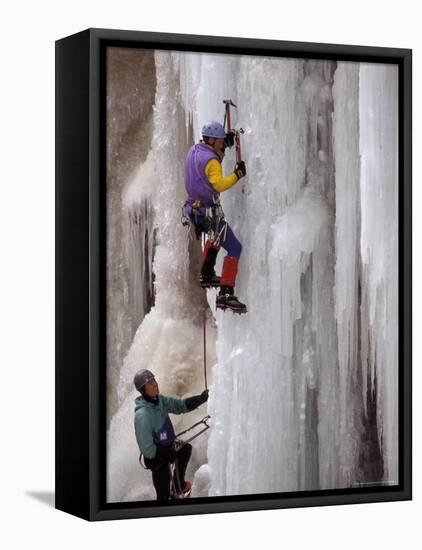 Ice Climbing, Ouray, Colorado, USA-Lee Kopfler-Framed Premier Image Canvas