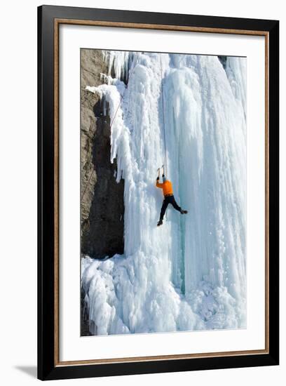 Ice Climbing the Waterfall.-Vitalii Nesterchuk-Framed Photographic Print