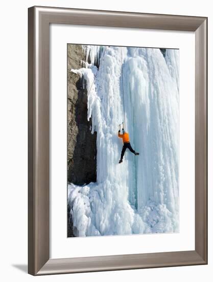 Ice Climbing the Waterfall.-Vitalii Nesterchuk-Framed Photographic Print