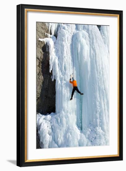 Ice Climbing the Waterfall.-Vitalii Nesterchuk-Framed Photographic Print