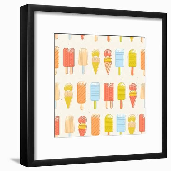 Ice Cream Background. Seamless Pattern. Summer Background. Hipster Illustration. Summer Print. Vect-adehoidar-Framed Art Print