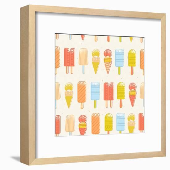 Ice Cream Background. Seamless Pattern. Summer Background. Hipster Illustration. Summer Print. Vect-adehoidar-Framed Art Print