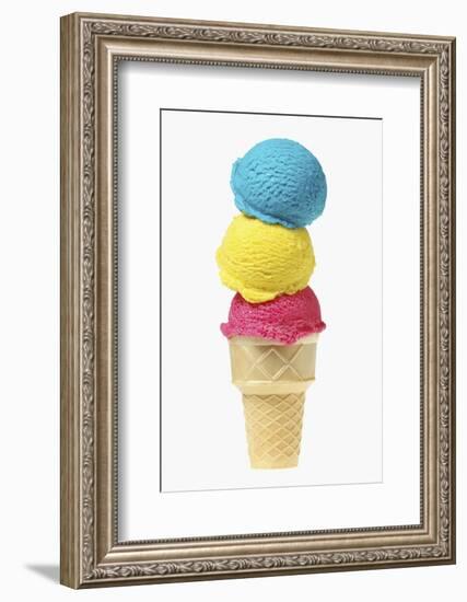 Ice Cream Cone with Scoops of Different Coloured Ice Cream-Kai Stiepel-Framed Photographic Print