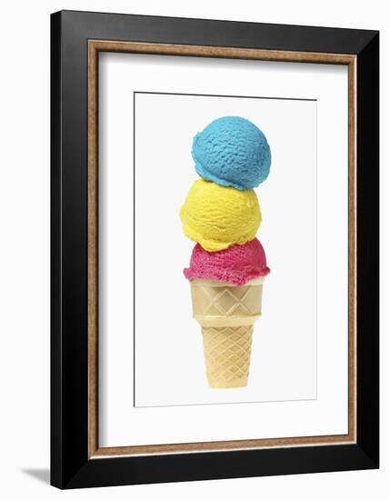 Ice Cream Cone with Scoops of Different Coloured Ice Cream-Kai Stiepel-Framed Photographic Print