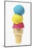 Ice Cream Cone with Scoops of Different Coloured Ice Cream-Kai Stiepel-Mounted Photographic Print