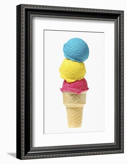 Ice Cream Cone with Scoops of Different Coloured Ice Cream-Kai Stiepel-Framed Photographic Print