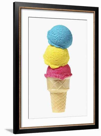 Ice Cream Cone with Scoops of Different Coloured Ice Cream-Kai Stiepel-Framed Photographic Print