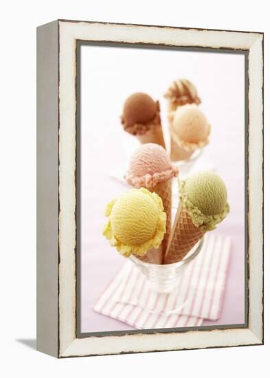 Ice Cream Cones with Different Flavours of Ice Cream-Marc O^ Finley-Framed Premier Image Canvas