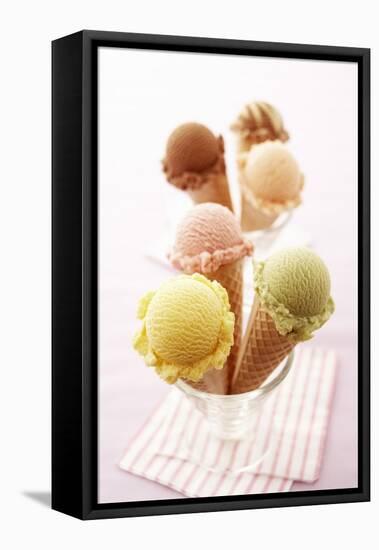 Ice Cream Cones with Different Flavours of Ice Cream-Marc O^ Finley-Framed Premier Image Canvas