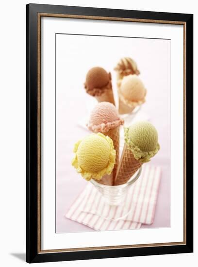 Ice Cream Cones with Different Flavours of Ice Cream-Marc O^ Finley-Framed Photographic Print