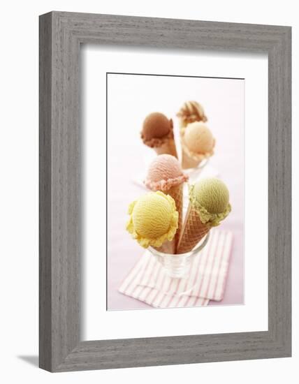 Ice Cream Cones with Different Flavours of Ice Cream-Marc O^ Finley-Framed Photographic Print