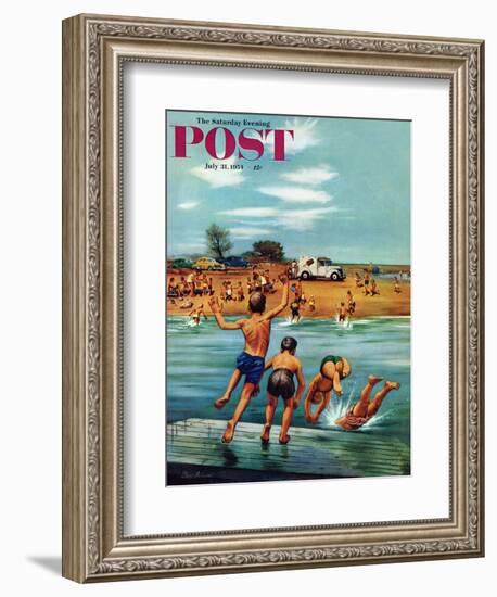 "Ice Cream Truck at the Beach" Saturday Evening Post Cover, July 31, 1954-Stevan Dohanos-Framed Giclee Print