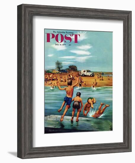 "Ice Cream Truck at the Beach" Saturday Evening Post Cover, July 31, 1954-Stevan Dohanos-Framed Giclee Print