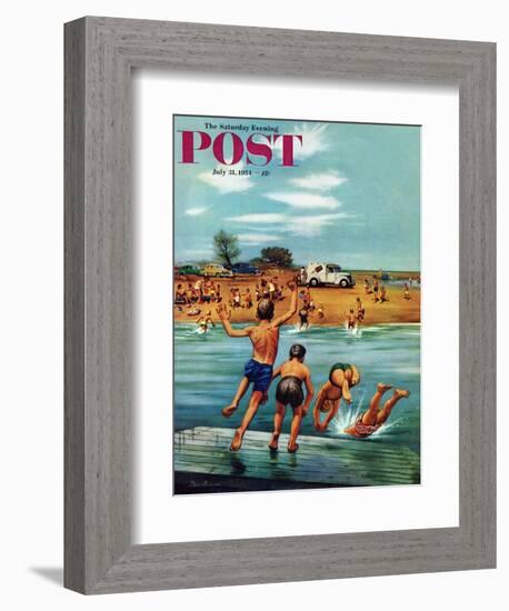 "Ice Cream Truck at the Beach" Saturday Evening Post Cover, July 31, 1954-Stevan Dohanos-Framed Giclee Print