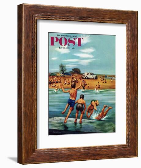 "Ice Cream Truck at the Beach" Saturday Evening Post Cover, July 31, 1954-Stevan Dohanos-Framed Giclee Print