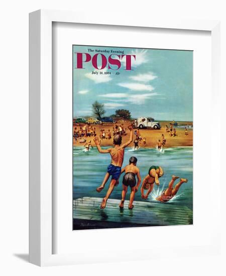 "Ice Cream Truck at the Beach" Saturday Evening Post Cover, July 31, 1954-Stevan Dohanos-Framed Giclee Print