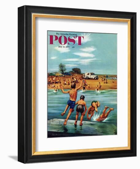 "Ice Cream Truck at the Beach" Saturday Evening Post Cover, July 31, 1954-Stevan Dohanos-Framed Giclee Print