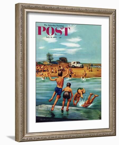 "Ice Cream Truck at the Beach" Saturday Evening Post Cover, July 31, 1954-Stevan Dohanos-Framed Giclee Print