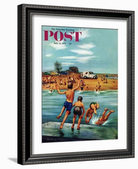 "Ice Cream Truck at the Beach" Saturday Evening Post Cover, July 31, 1954-Stevan Dohanos-Framed Giclee Print