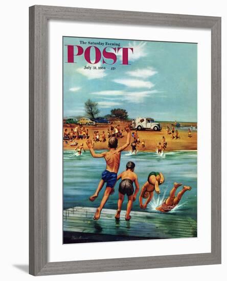 "Ice Cream Truck at the Beach" Saturday Evening Post Cover, July 31, 1954-Stevan Dohanos-Framed Giclee Print