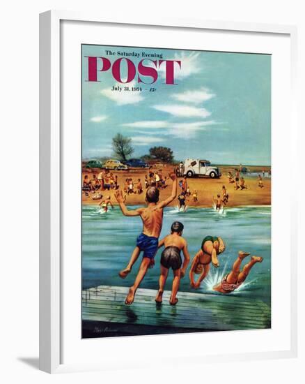 "Ice Cream Truck at the Beach" Saturday Evening Post Cover, July 31, 1954-Stevan Dohanos-Framed Giclee Print