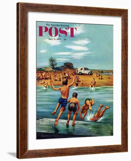 "Ice Cream Truck at the Beach" Saturday Evening Post Cover, July 31, 1954-Stevan Dohanos-Framed Giclee Print
