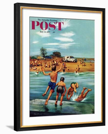 "Ice Cream Truck at the Beach" Saturday Evening Post Cover, July 31, 1954-Stevan Dohanos-Framed Giclee Print