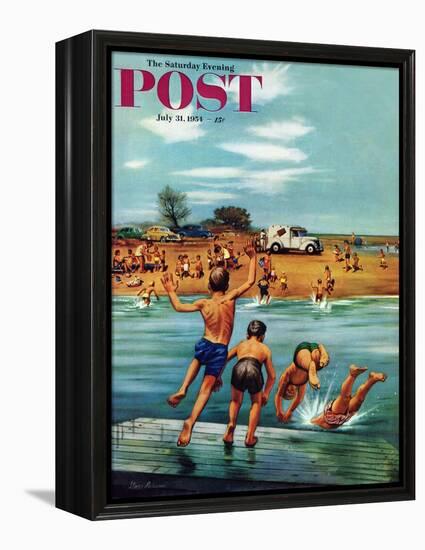 "Ice Cream Truck at the Beach" Saturday Evening Post Cover, July 31, 1954-Stevan Dohanos-Framed Premier Image Canvas